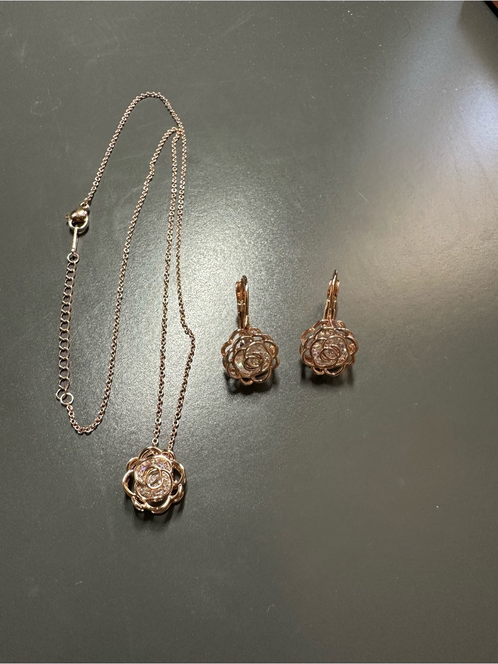 Park Lane Rose Gold Floral Necklace with Matching Drop Earrings